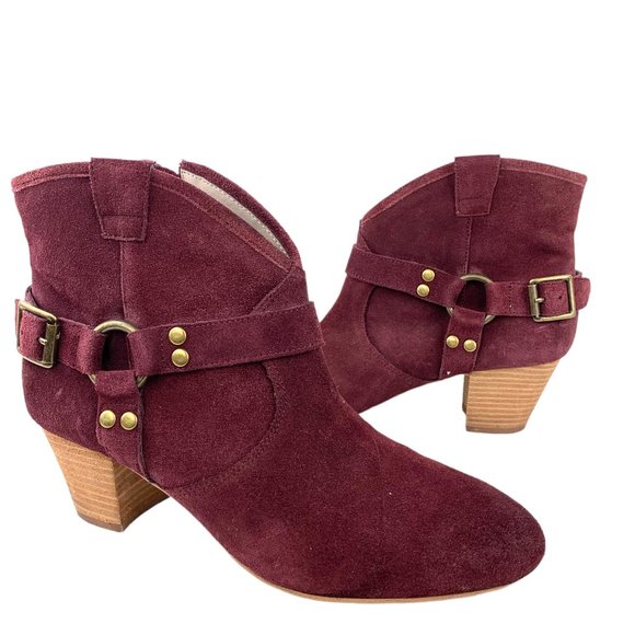 Nordstrom‎ HINGE 'Billy' Burgundy Suede Harness Zip Booties - Picture 6 of 11